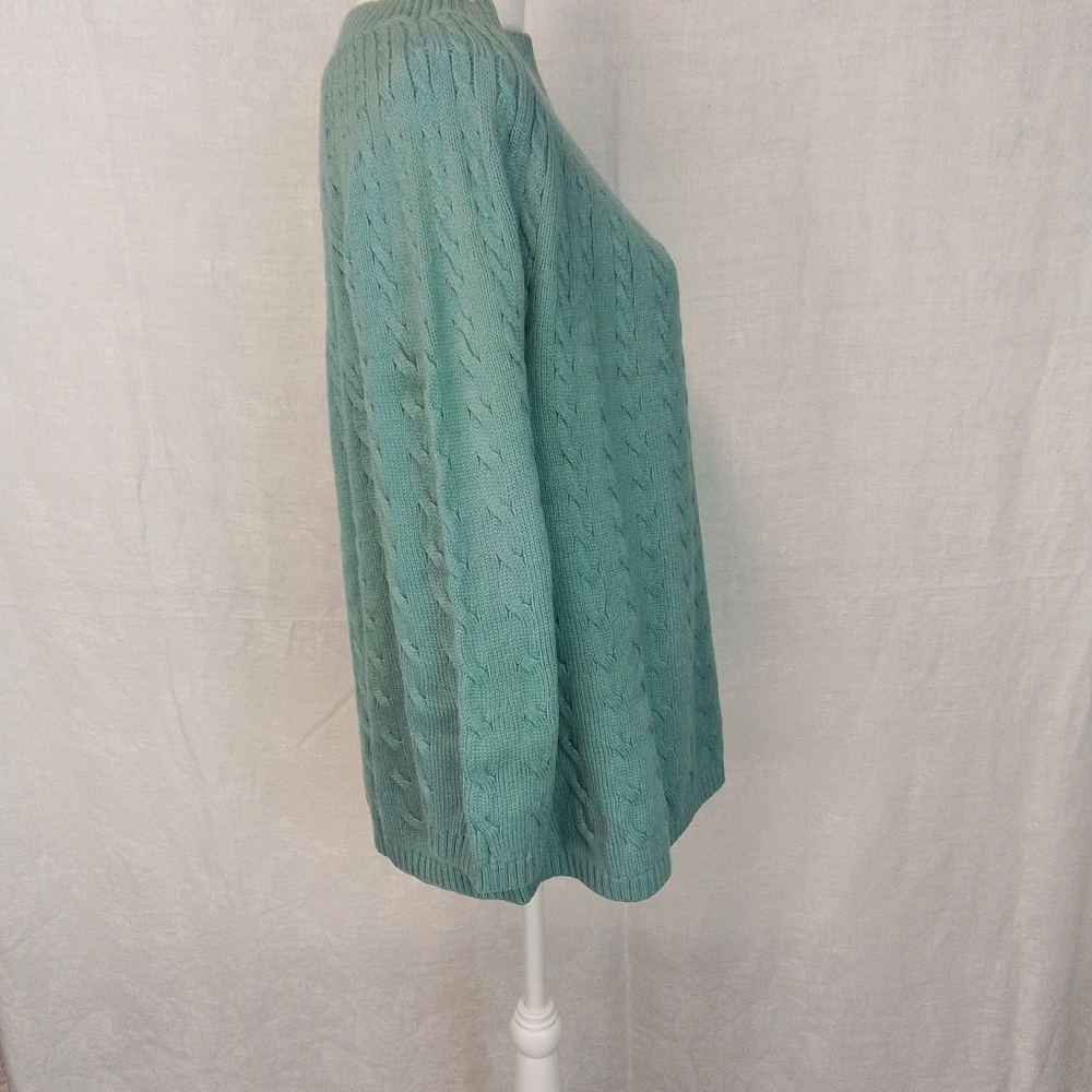 Talbots sea foam green cable knit 3/4 sleeved sweater XL - Picture 3 of 6